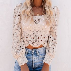 Vici Cream Crochet Lace Crop Top